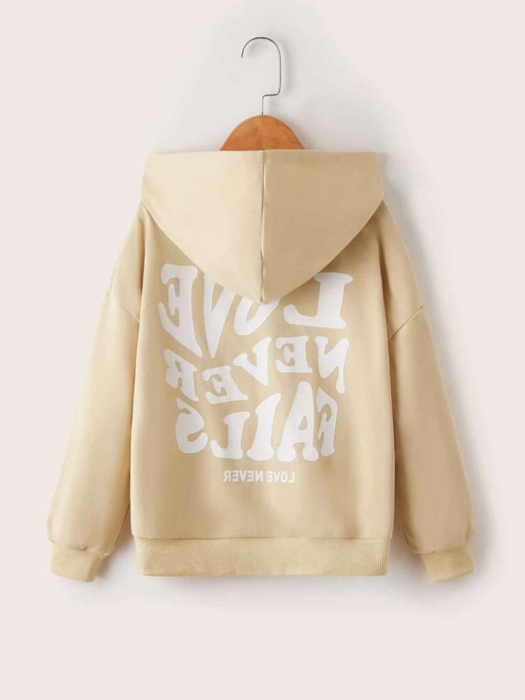 Long Sleeve Letter Drawstring Regular Girls Sweatshirts 921