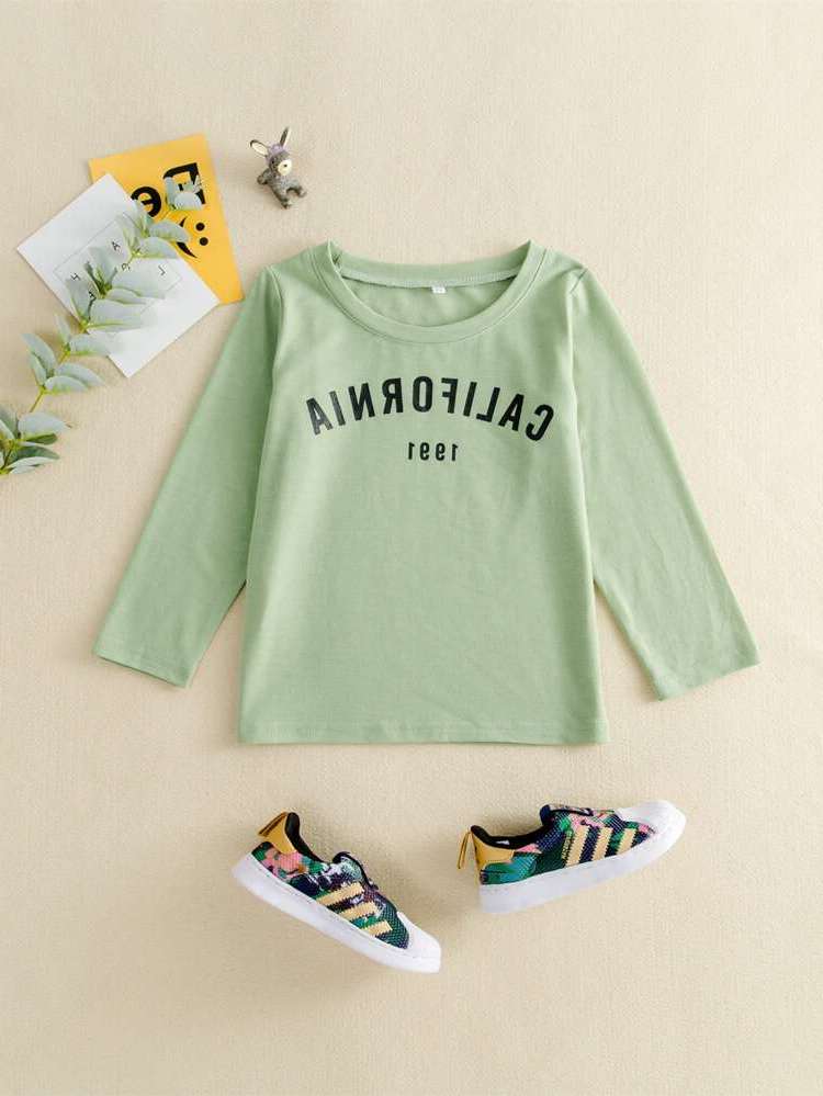 Letter Mint Green Regular Fit Long Sleeve Kids Clothing 2654