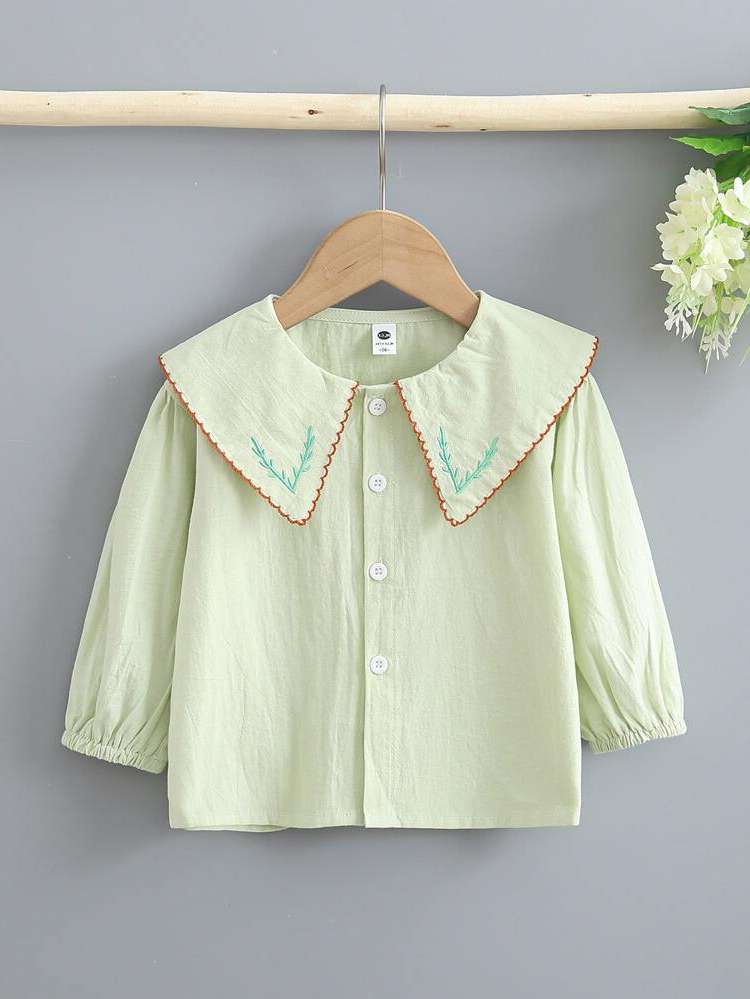 Long Sleeve Mint Green Peter Pan Collar Regular Fit Toddler Girls Clothing 2390