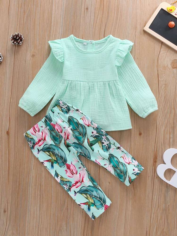 Mint Green Ruffle Regular Fit Kids Clothing 943