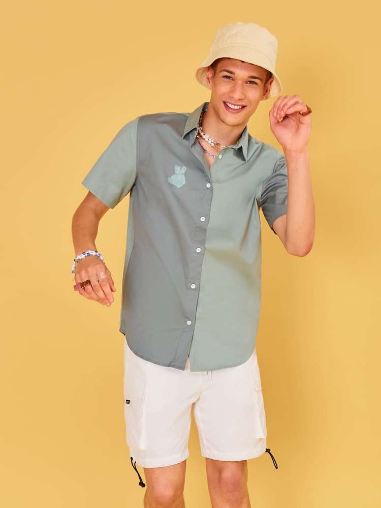  Collar Short Sleeve Street Men Clothing 5058