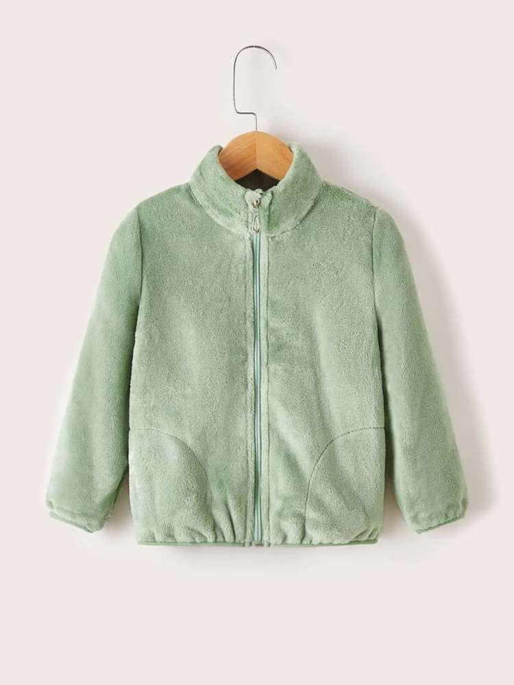 Mint Green Long Sleeve Zipper Stand Collar Kids Clothing 2887