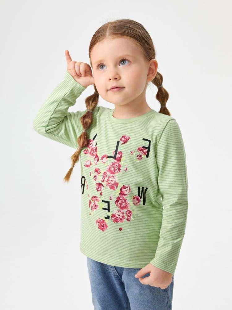  Round Neck Long Sleeve Mint Green Toddler Girls Clothing 1730