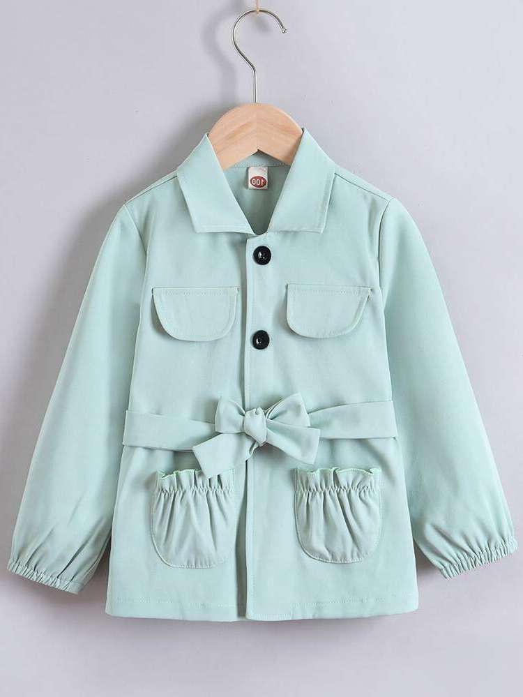 Long Sleeve Short Belted Toddler Girl Trench Coats 8462