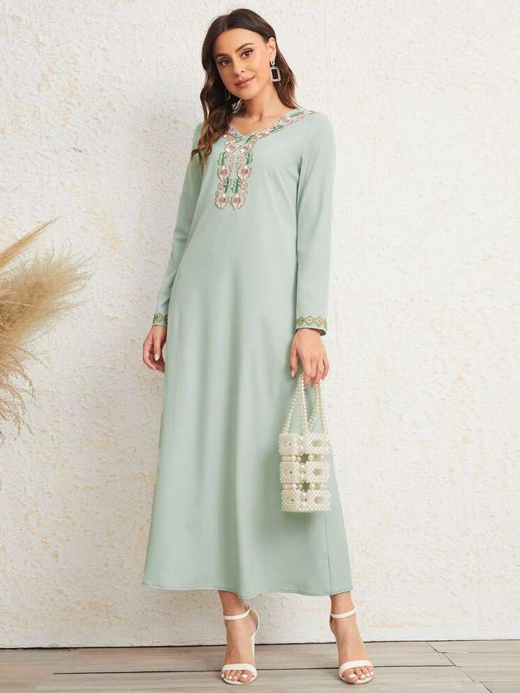 Floral Mint Green Long Sleeve Arabian Wear 5157