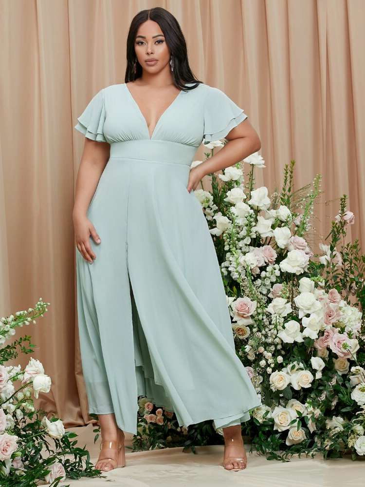 Sleeveless Split Thigh Mint Green Wedding  Special 2238