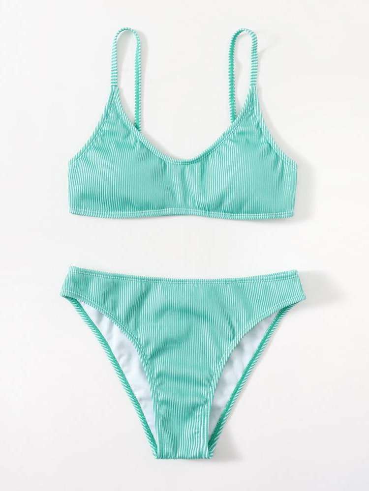 Spaghetti Strap Mint Green Plain Women Beachwear 9731