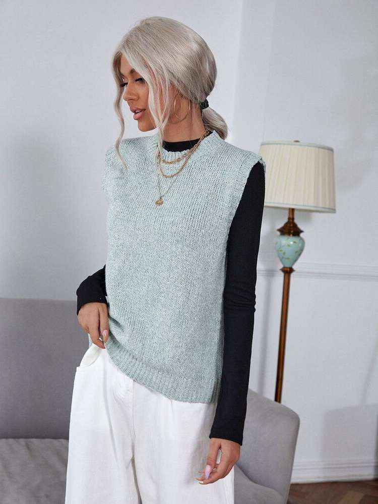 Round Neck Casual Mint Green Women Clothing 742