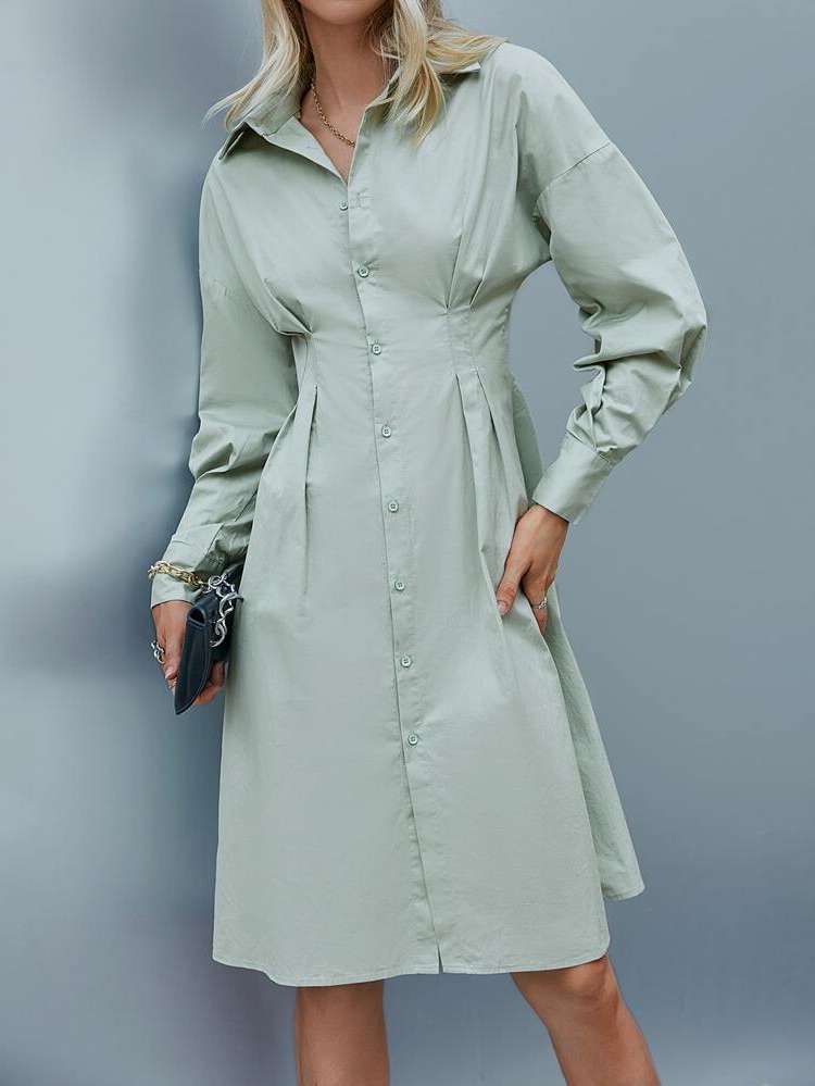 Mint Green Long Sleeve Casual Women Dresses 1734