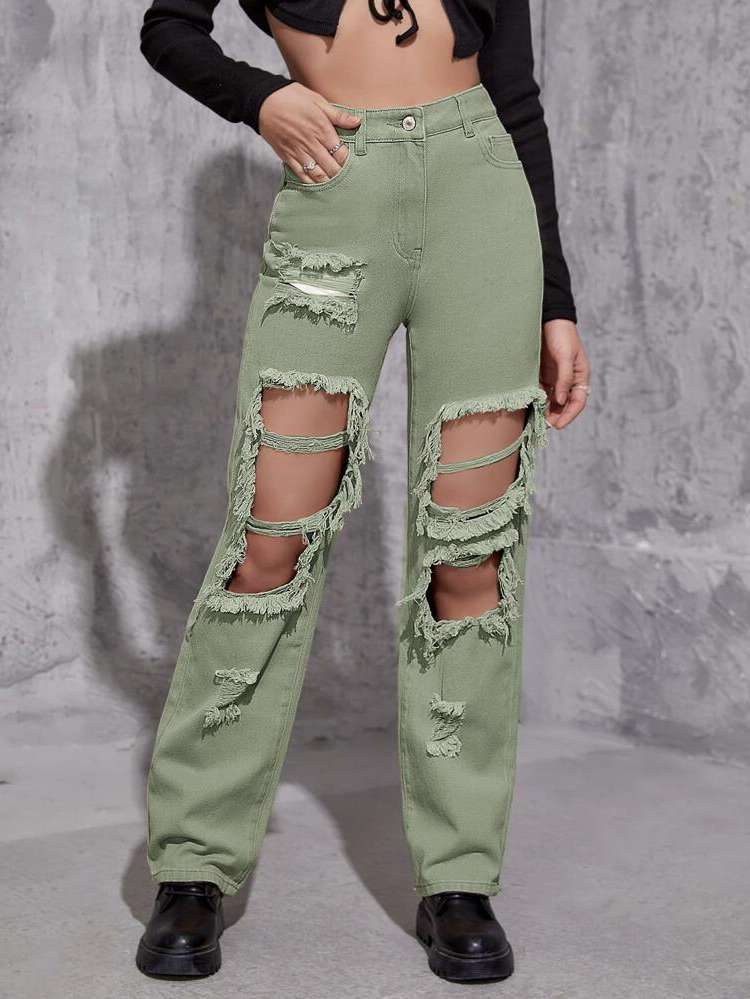  Mint Green Plain Women Denim 8563