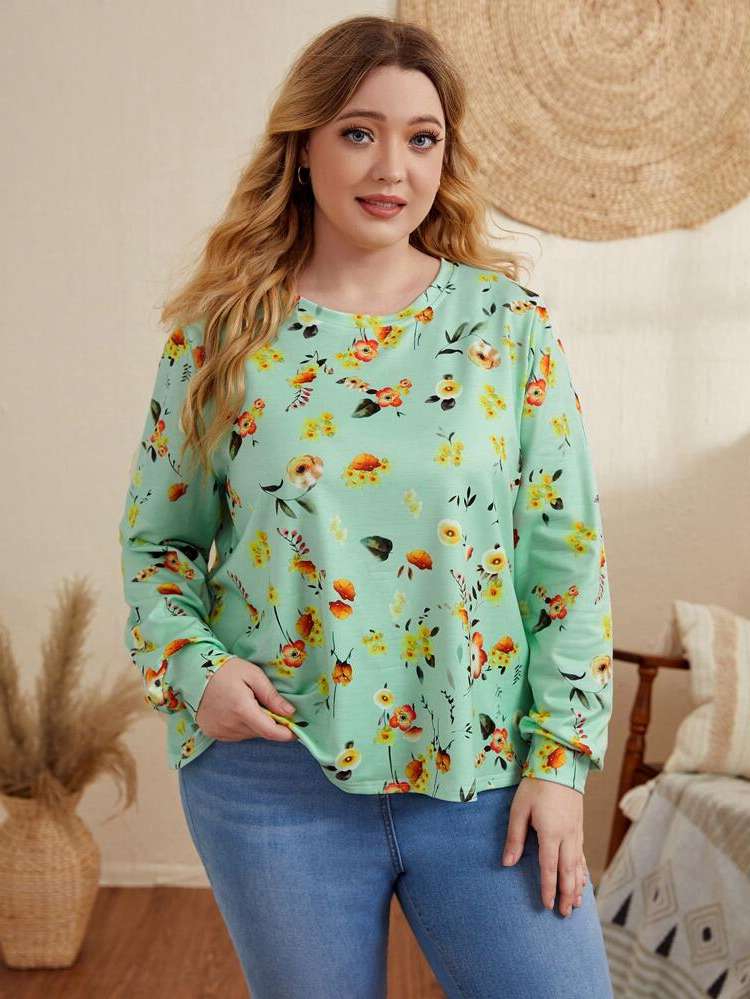 Round Neck Casual Regular Plus Size Tops 53