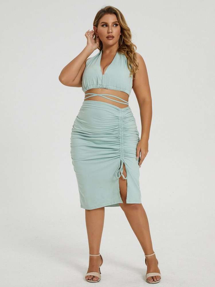 Criss Cross Sleeveless Sexy Plus Size Co-Ords 448