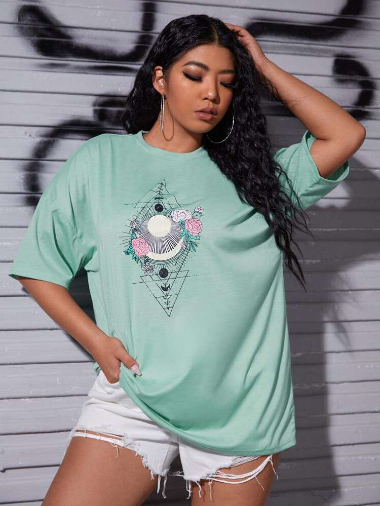 Long  Half Sleeve Plus Size T-shirts 154