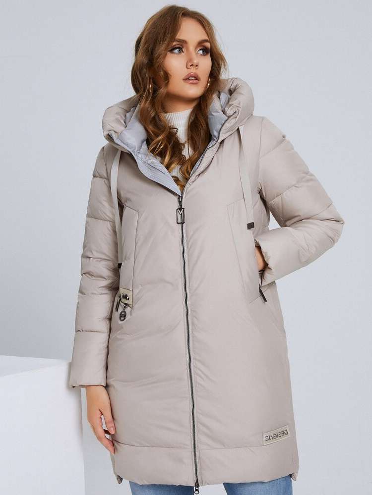 Hooded Regular Fit Long Sleeve Letter Plus Size Winter Coats 2480