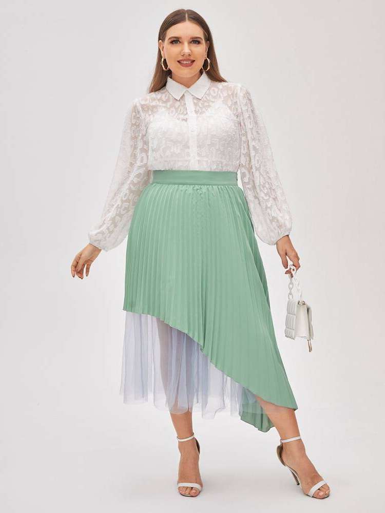 Mint Green Asymmetrical Regular Fit Women Plus Clothing 770