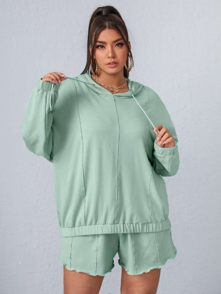  Mint Green Drawstring Women Plus Clothing 3949