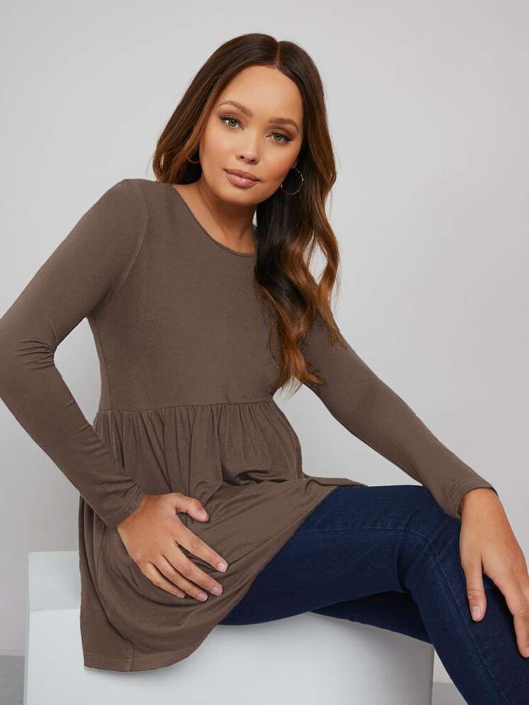 Casual Long Sleeve Mocha Brown Maternity 6734