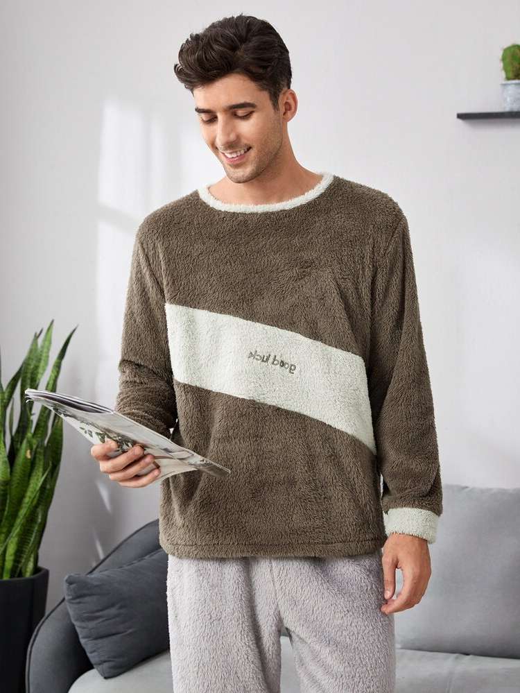 Long Sleeve Colorblock Embroidery Men Underwear  Loungewear 2482