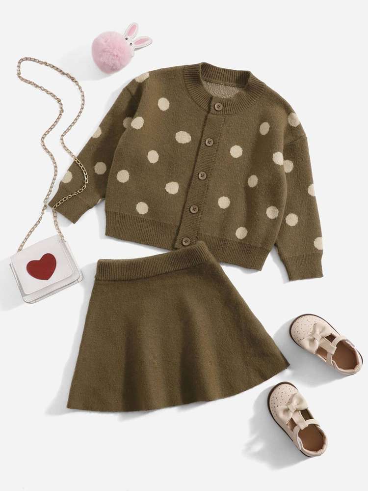 Regular Fit Button Front Mocha Brown Long Sleeve Toddler Girls Clothing 2041