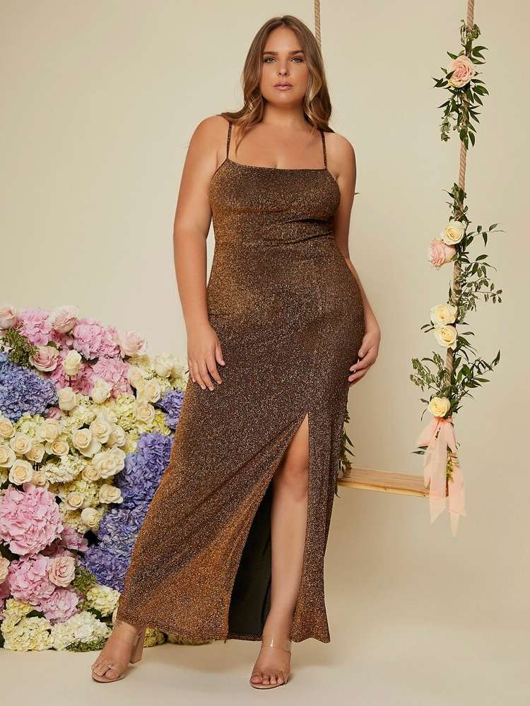  Mocha Brown Sleeveless Plus Size Wedding Party Wear 1710