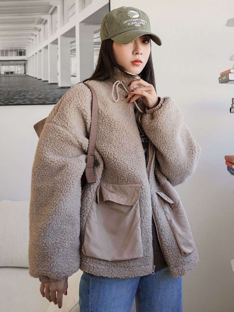 Long Sleeve Mocha Brown Oversized Regular Women Coats 3734