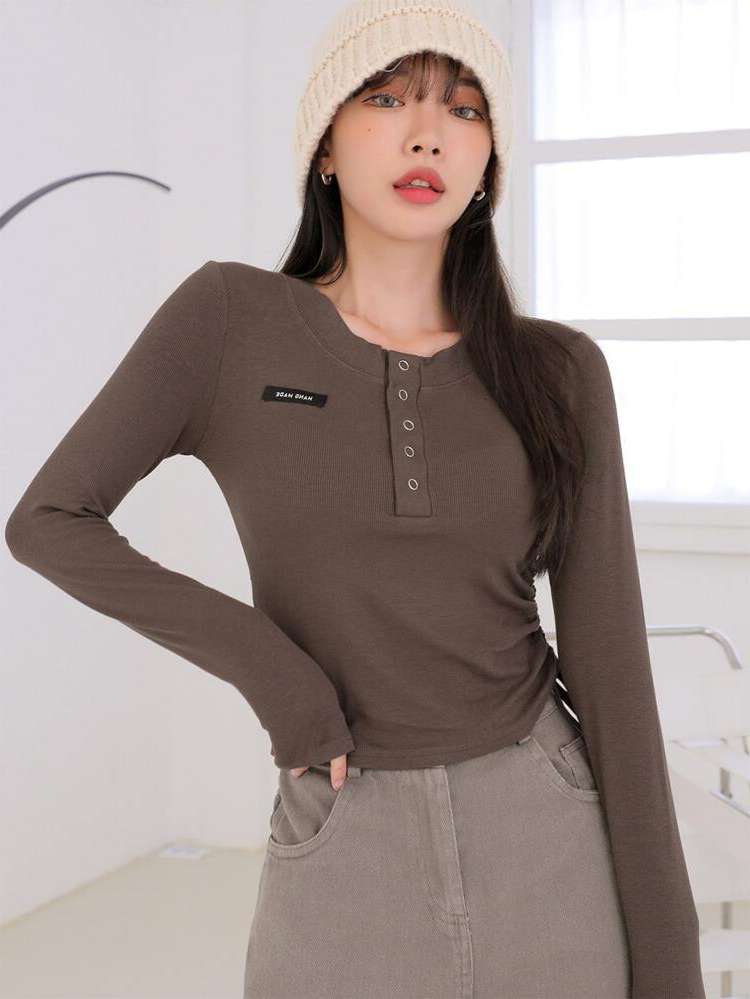 Letter Regular Fit Mocha Brown Women Clothing 5049