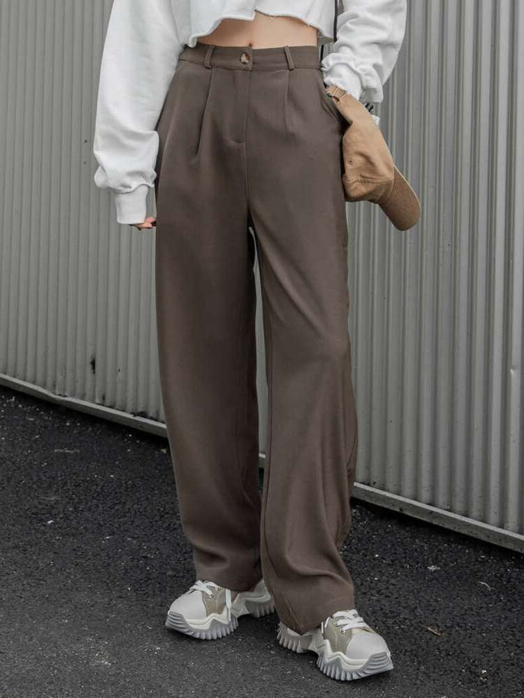  Plain Button Women Pants 9509