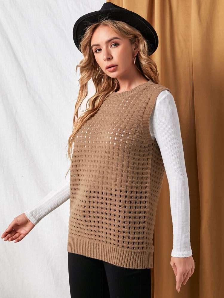  Plain Stand Collar Women Knitwear 6607