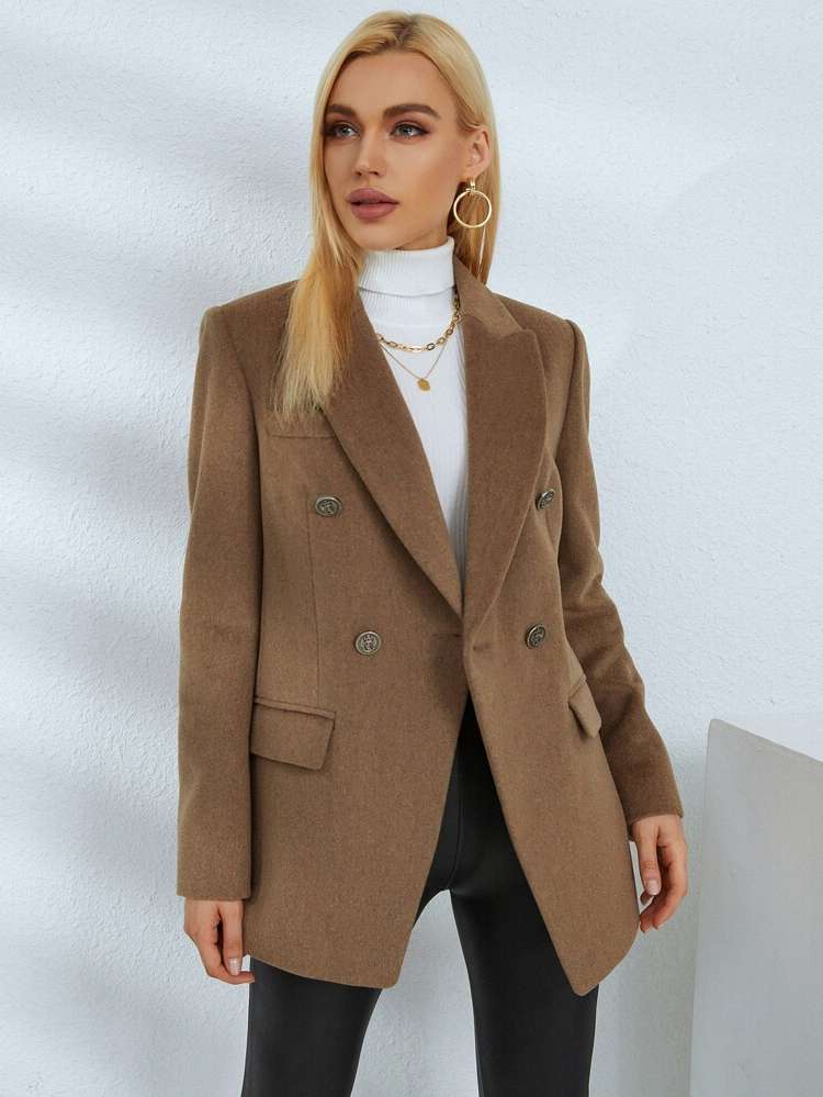 Mocha Brown Lapel Long Sleeve Women Outerwear 6003