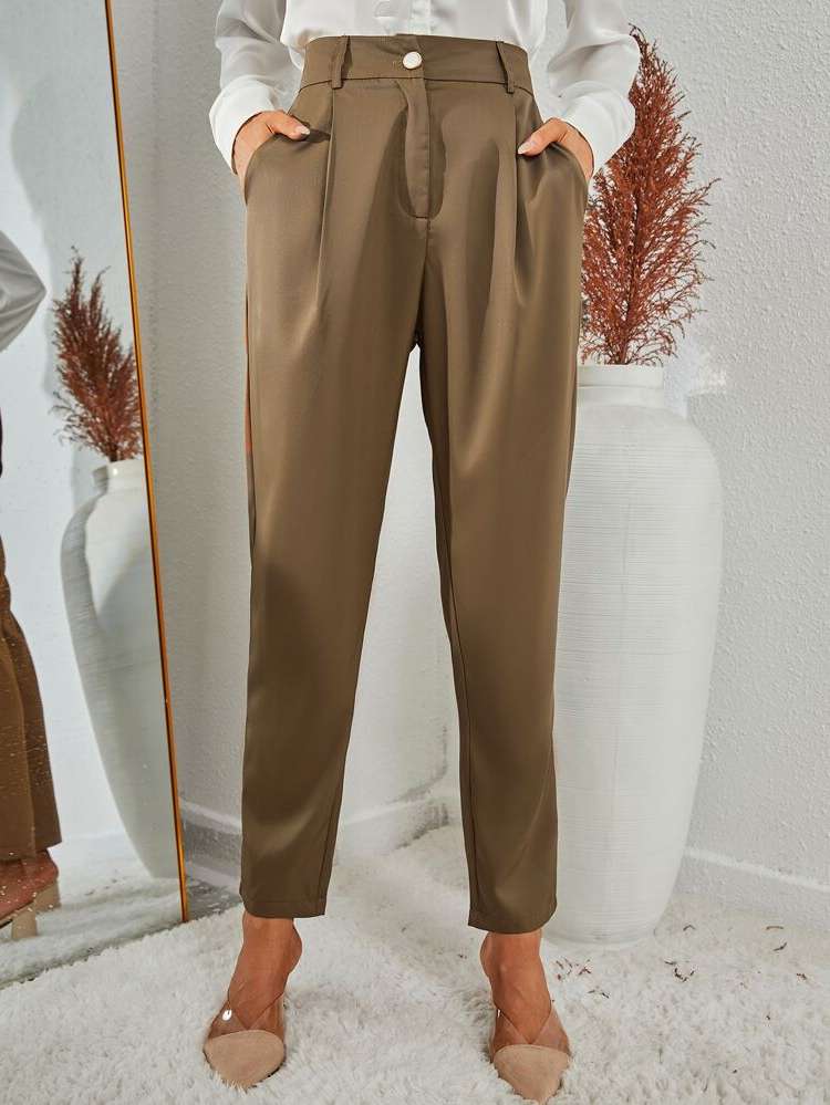 Plain  Mocha Brown Women Suit Pants 4459