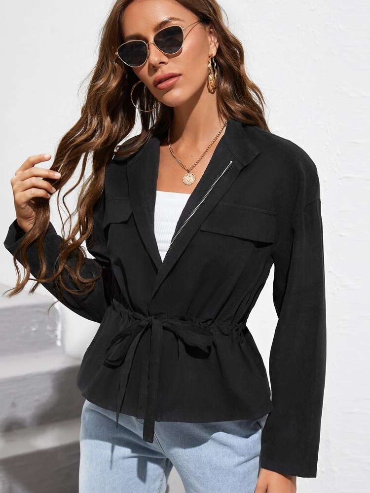 Casual Long Sleeve Regular Fit Stand Collar Women Outerwear 382