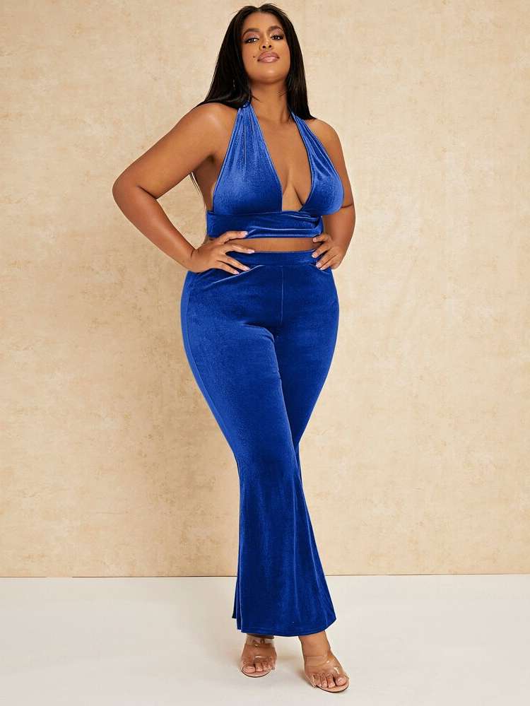  Sleeveless Plain Backless Plus Size Co-Ords 71