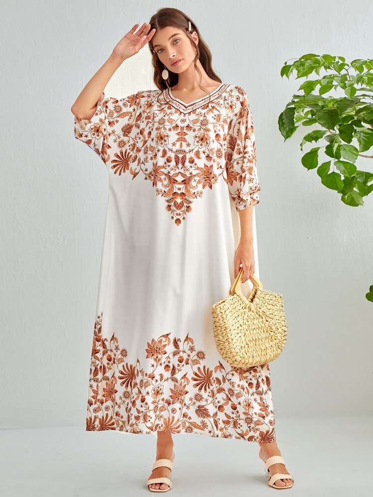  Plants Multicolor V neck Arabian Dresses 934