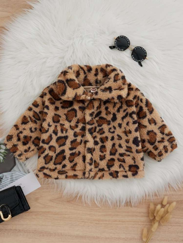 Button Front Leopard Long Sleeve Collar Baby Clothing 4418