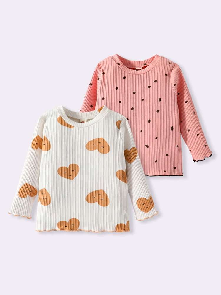  Multicolor Long Sleeve Heart Baby Tops 3391