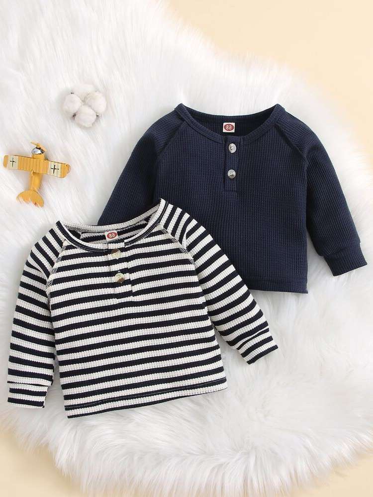  Round Neck Striped Button Baby Clothing 6234