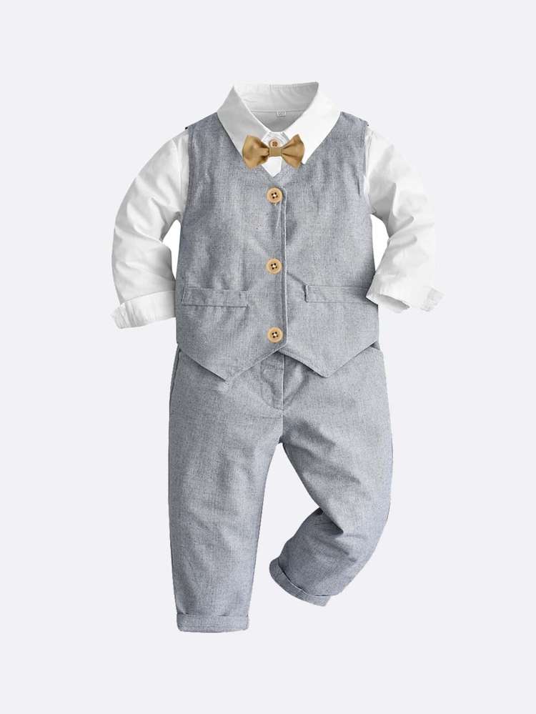 Regular Fit Bow Long Sleeve Casual Baby Sets 1959