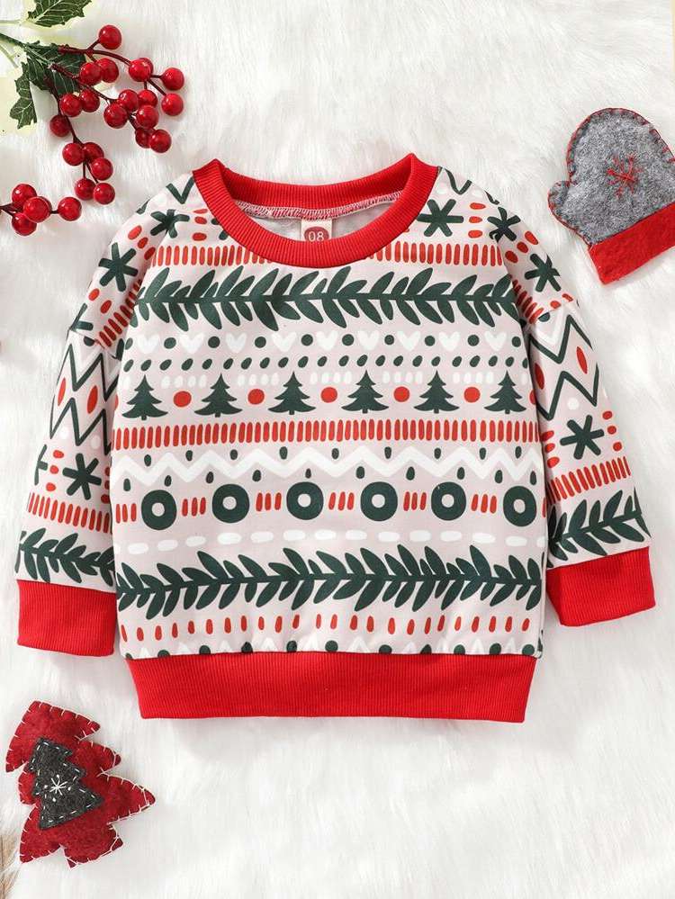 Round Neck Christmas Casual Baby Clothing 7303