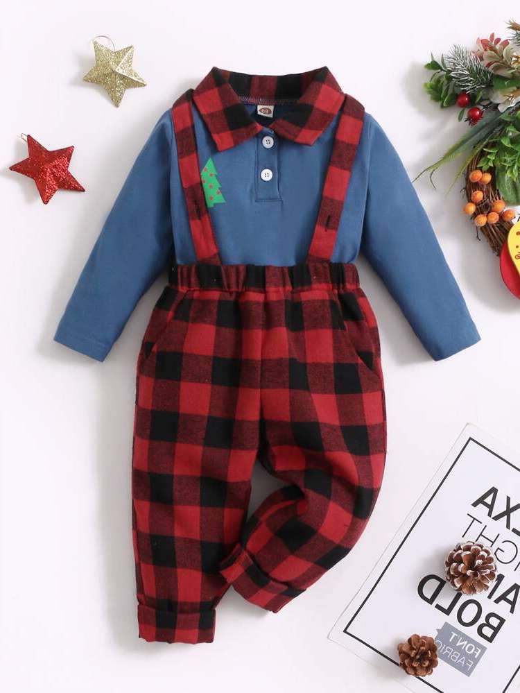 Collar Long Sleeve Plaid Baby  Mom 7876