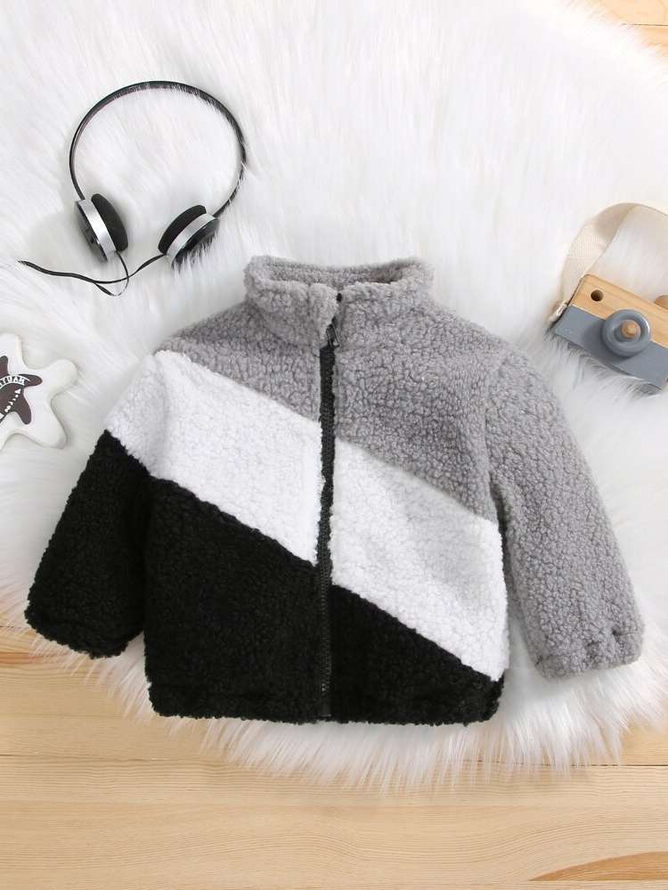 Regular Fit Zipper Colorblock Long Sleeve Baby Clothing 5606