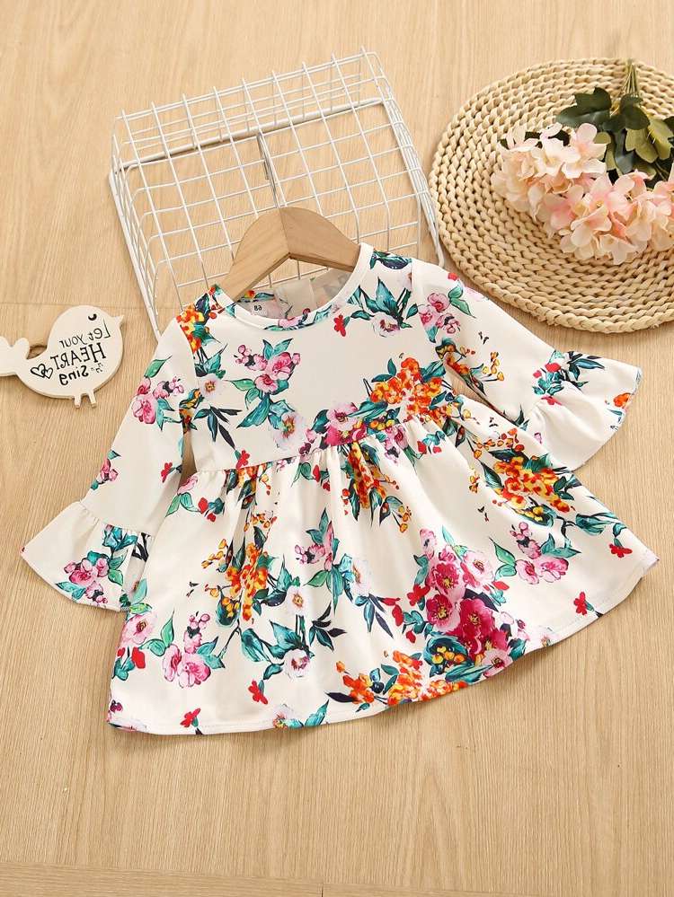 Short Floral Cute Long Sleeve Baby Dresses 4602