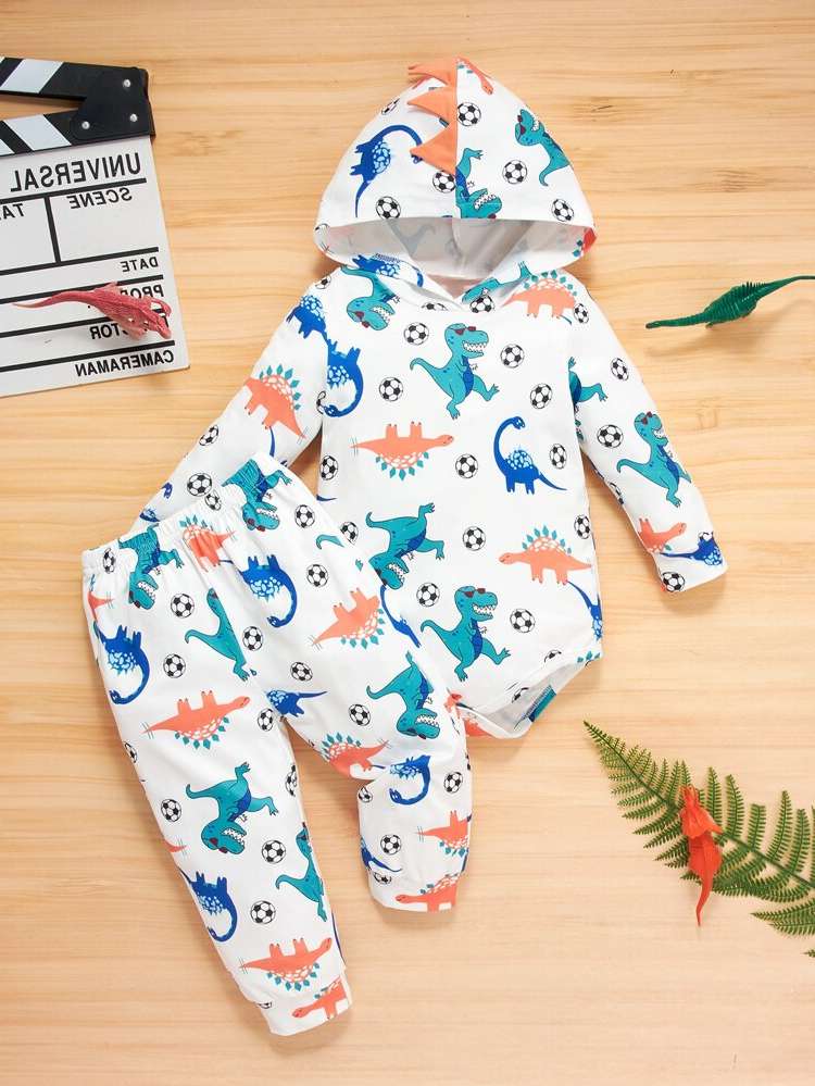 Regular Fit Hooded Multicolor Dinosaur Baby Clothing 716