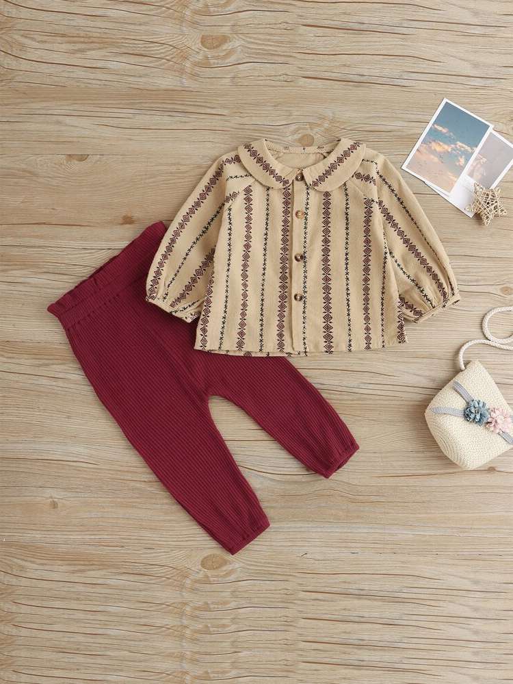 Casual Long Sleeve Button Front Baby Clothing 293