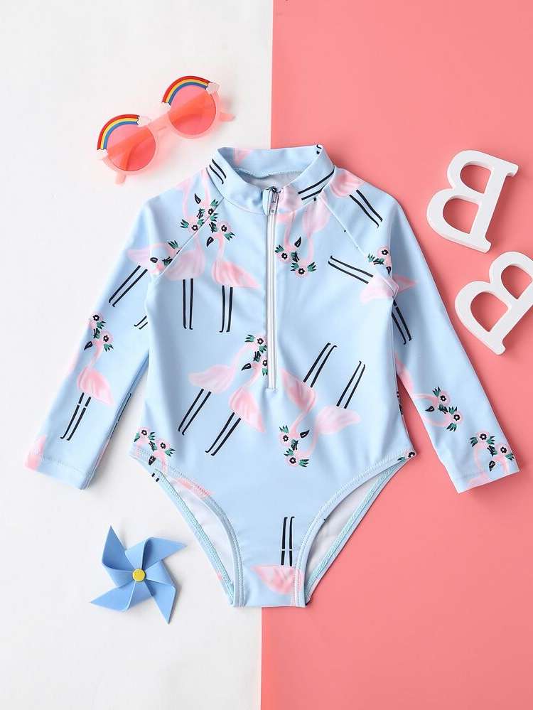 Zipper Flamingo Multicolor Baby Swimwear 7044