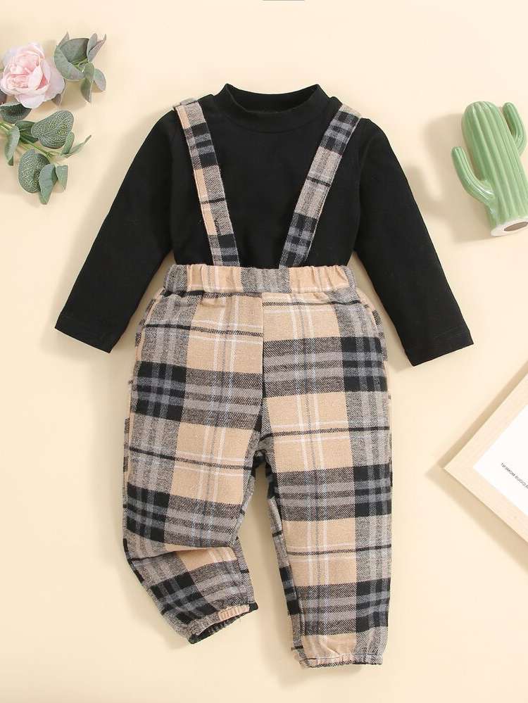  Round Neck Long Sleeve Plaid Baby  Mom 1054