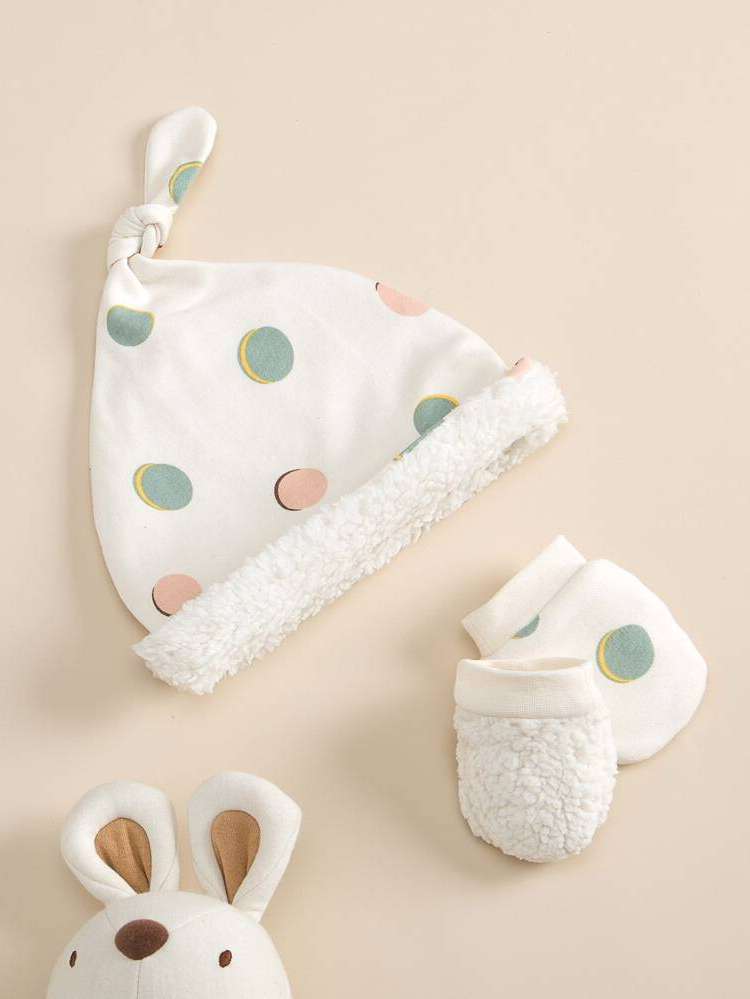 Polka Dot Casual Multicolor Baby Hats  Gloves 8562