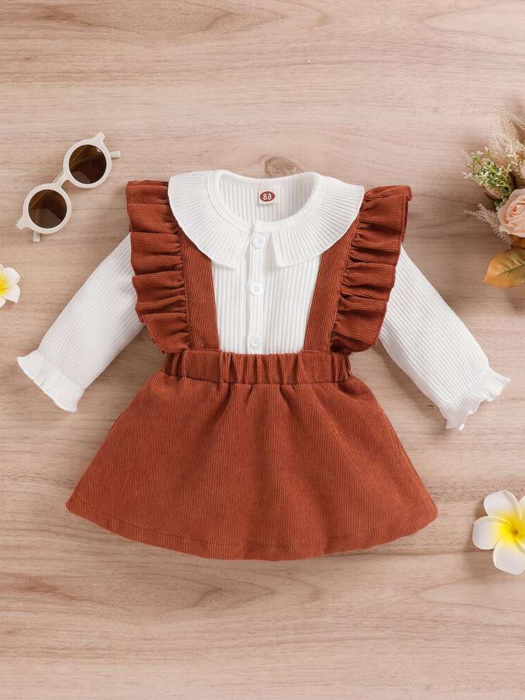 Colorblock Long Sleeve Ruffle Baby Clothing 5999