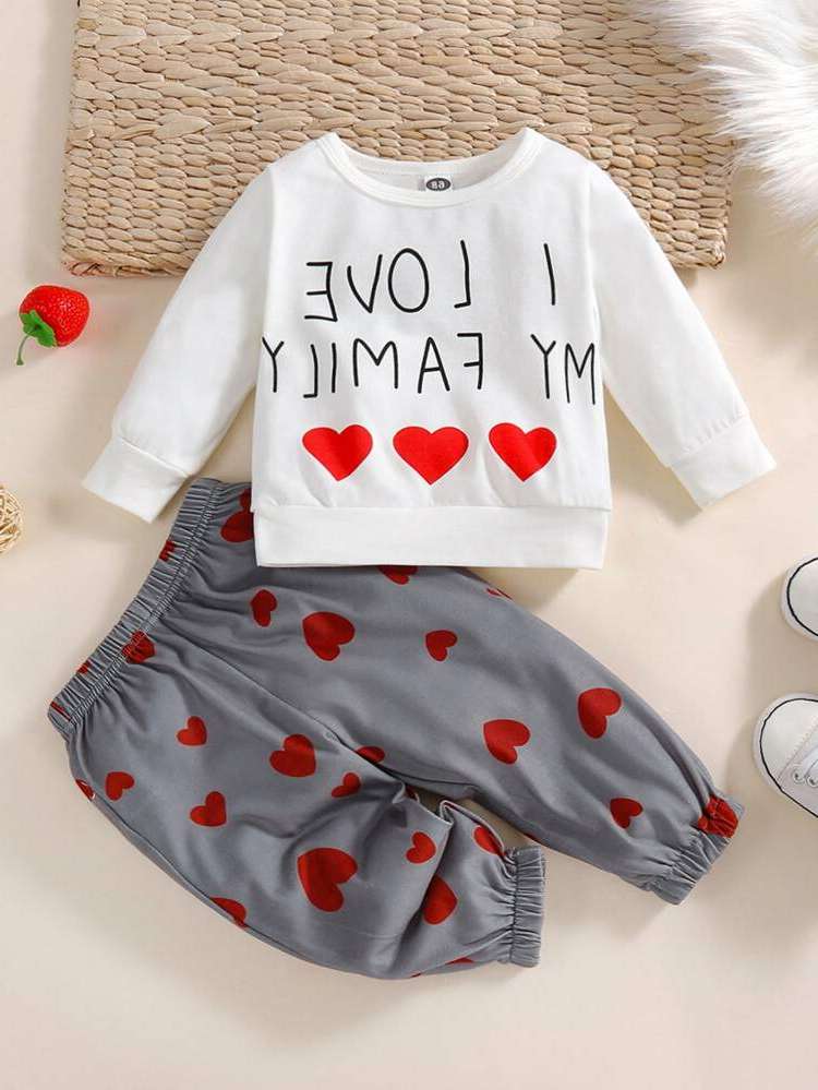 Multicolor Long Sleeve Heart Baby  Mom 2109