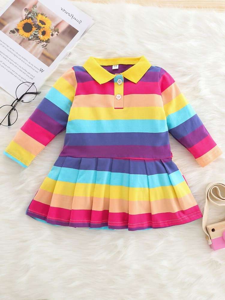 Polo Button Regular Fit Multicolor Baby Dresses 6572