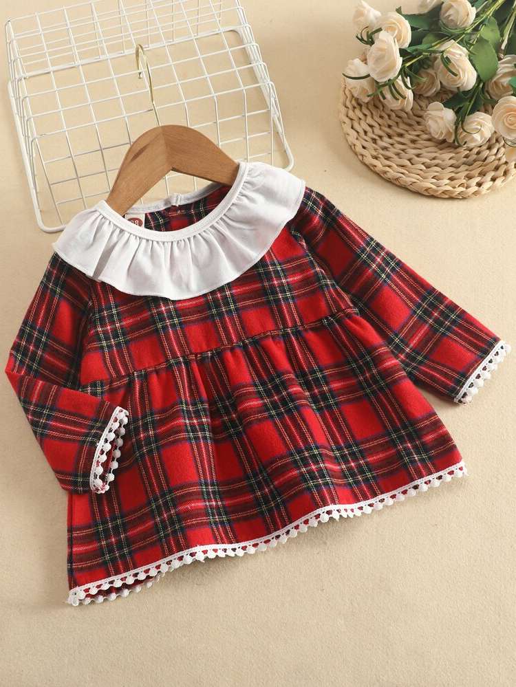 Tartan Ruffle Long Sleeve Baby  Mom 3919